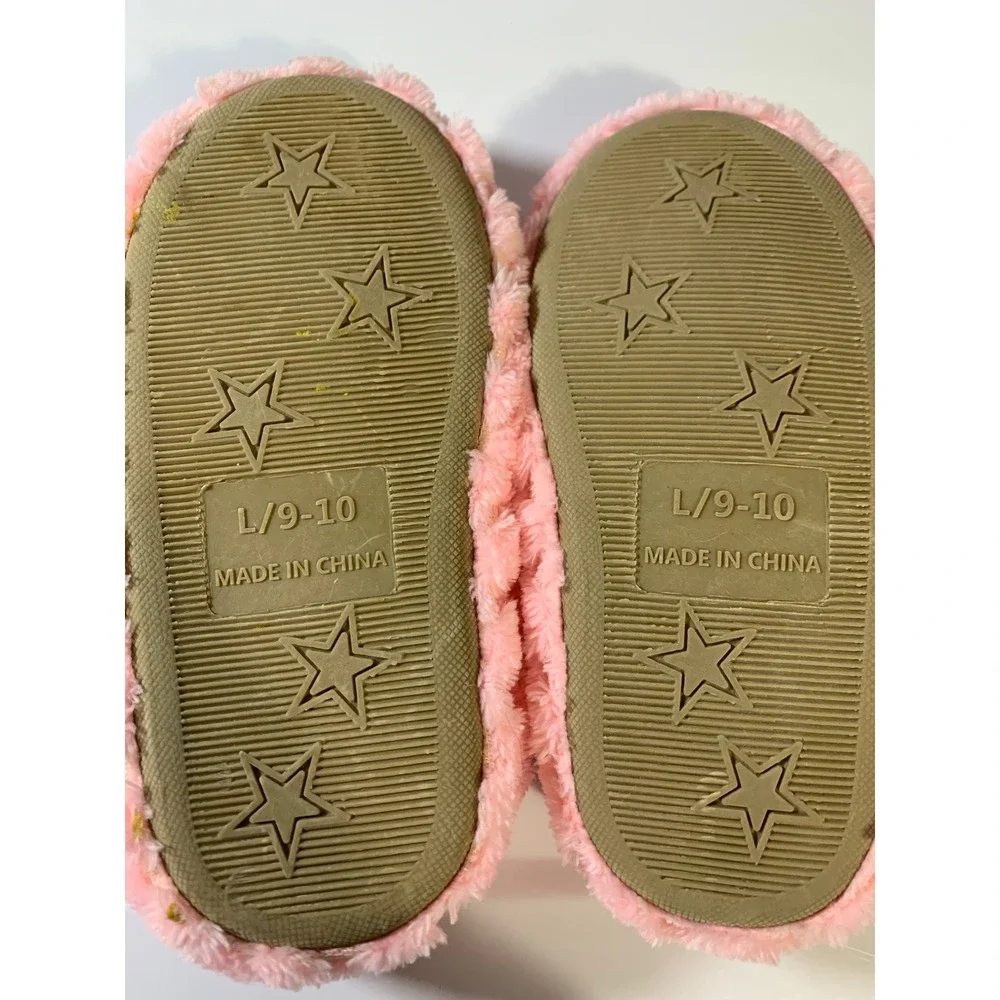 Kids Pink Bunny Slippers Plush Fuzzy Fleece EARS Size‎ L 9 10